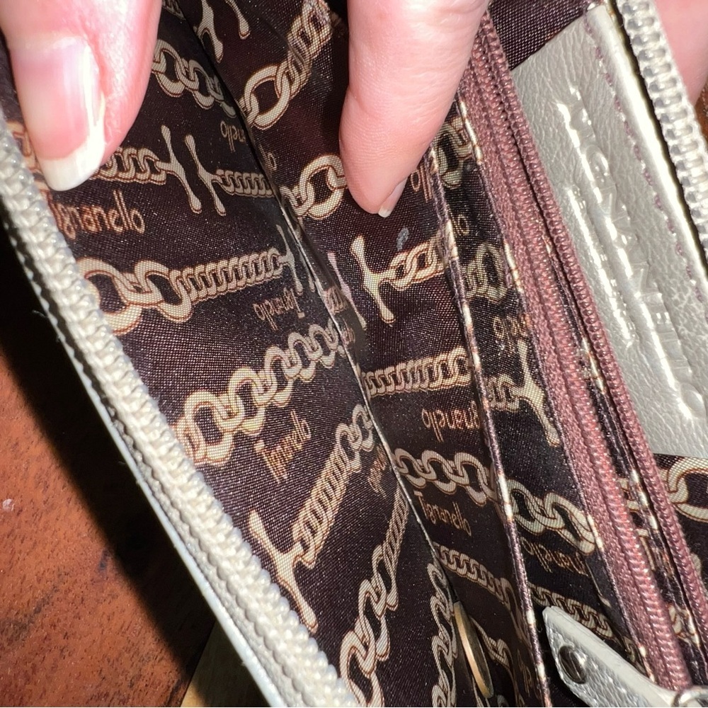 Tignanello Gray Pebbled Leather Zip Around Wallet Zip Coin Compartment - Picture 6 of 9